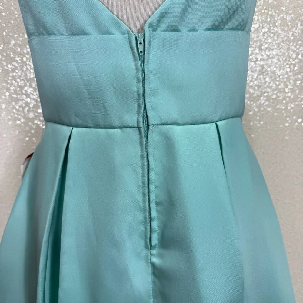 B. Darlin Aqua Teal Satin Maxi Gown Dress Size 11/12 Formal Prom